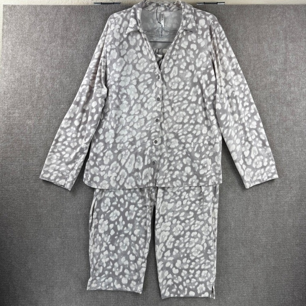 Soma Cool Nights XXL Womens Pajama Set Gray Leopard Print Sleepwear Loungewear